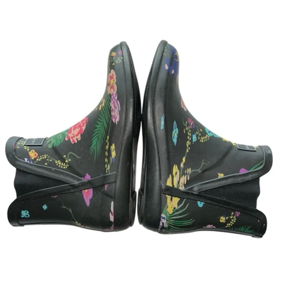 London Fog Black Floral Piccadilly Ankle Rain Boots‎ Waterproof Women’s 8